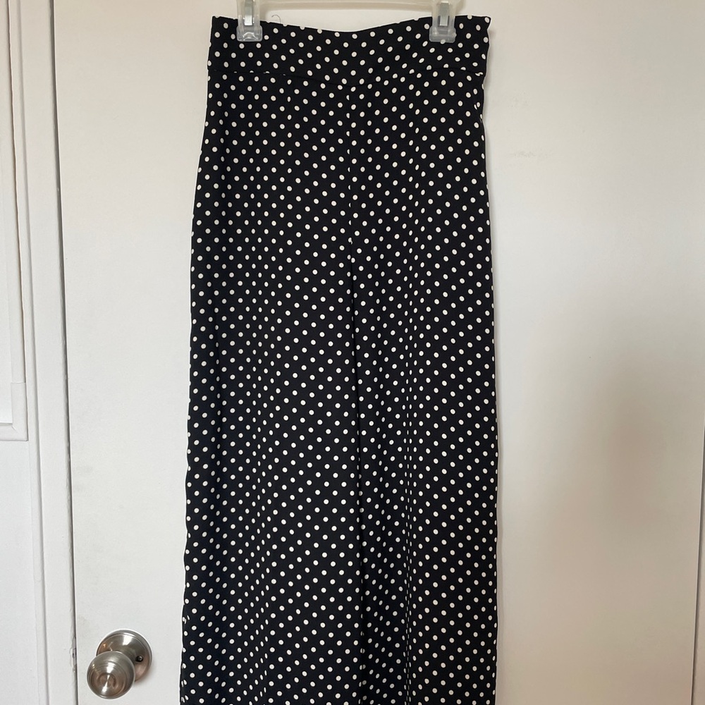 Zara Black Maxi Skirt with White Polka Dots